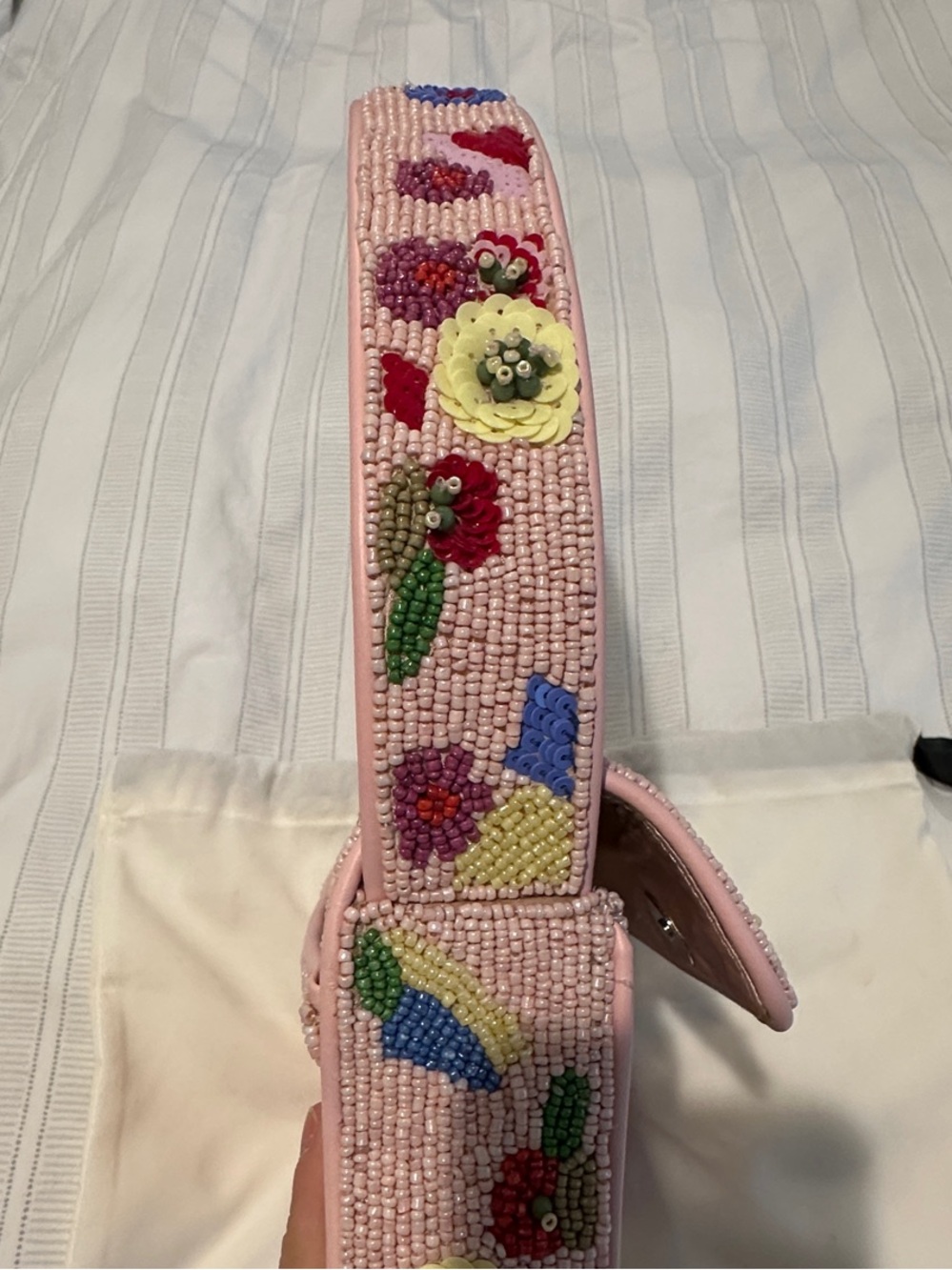 STAUD Tommy Pink Beaded Floral Shoulder Bag - Picture 8 of 9